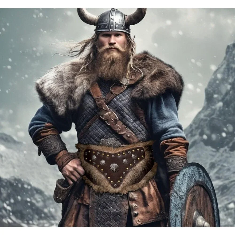 Men Viking Belt Nordic Wide Leather Belt Waist Armor Medieval LRP Warrior Brown
